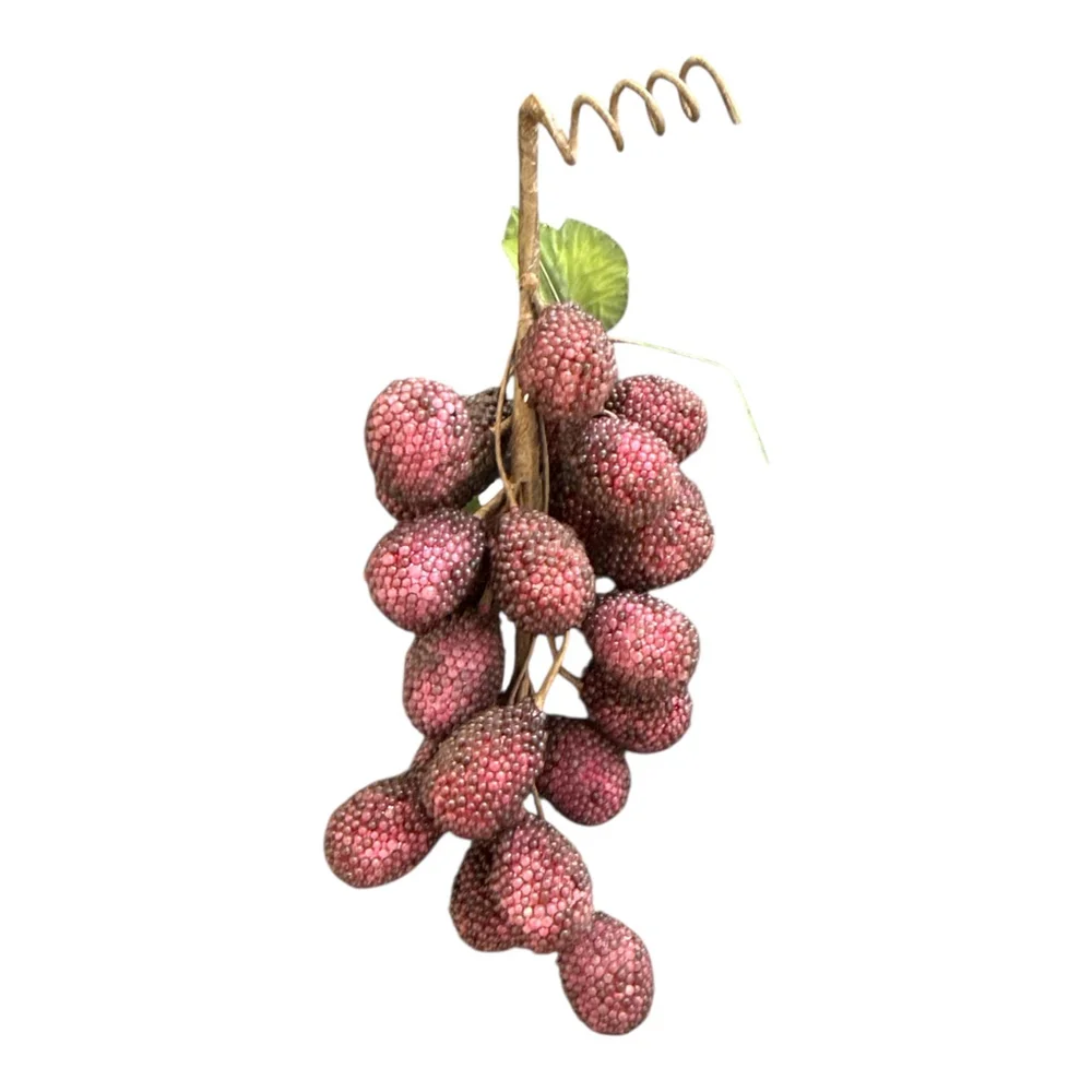 Artificial Decorative Beaded Grapes Bundle, Pink, with Green Leaves